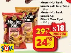MASTER NUT FISTIK EZMELİ BALLI MISIR CİPSİ 90 G/ACI BİBERLİ MISIR CİPSİ 100 G MASTER NUT FISTIK EZMELİ BALLI MISIR CİPSİ 90 G/ACI BİBERLİ MISIR CİPSİ 100 G